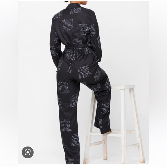 Letter script black white jumpsuit sophisticated trendy XXL - Picture 4 of 7